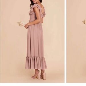 Birdy Grey Pink Ruffled Smocked Midi Dress